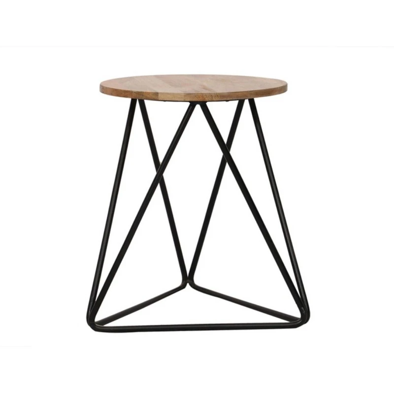 Image of Jaipur Furniture Ltd Ravi Single Stool - Mango Wood/Iron - L35 x W35 x H45cm - Mango Light Finish in Black Unisex