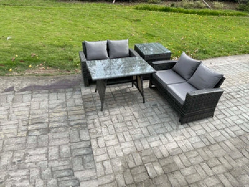 Image of Fimous Garden Furniture Sets 4 Pieces Wicker Rattan Furniture Manual Wicker Patio Sofa Patio Conversation Set with Side Table in Dark Grey Dark Grey U