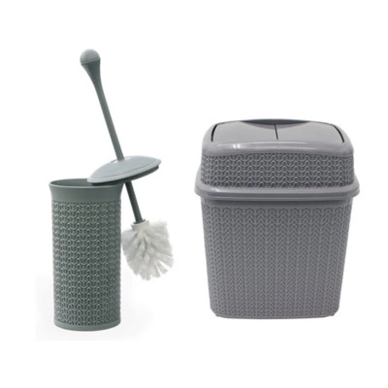 Image of Jvl Loop Toilet Brush And Rectangular Lidded Bin - Grey