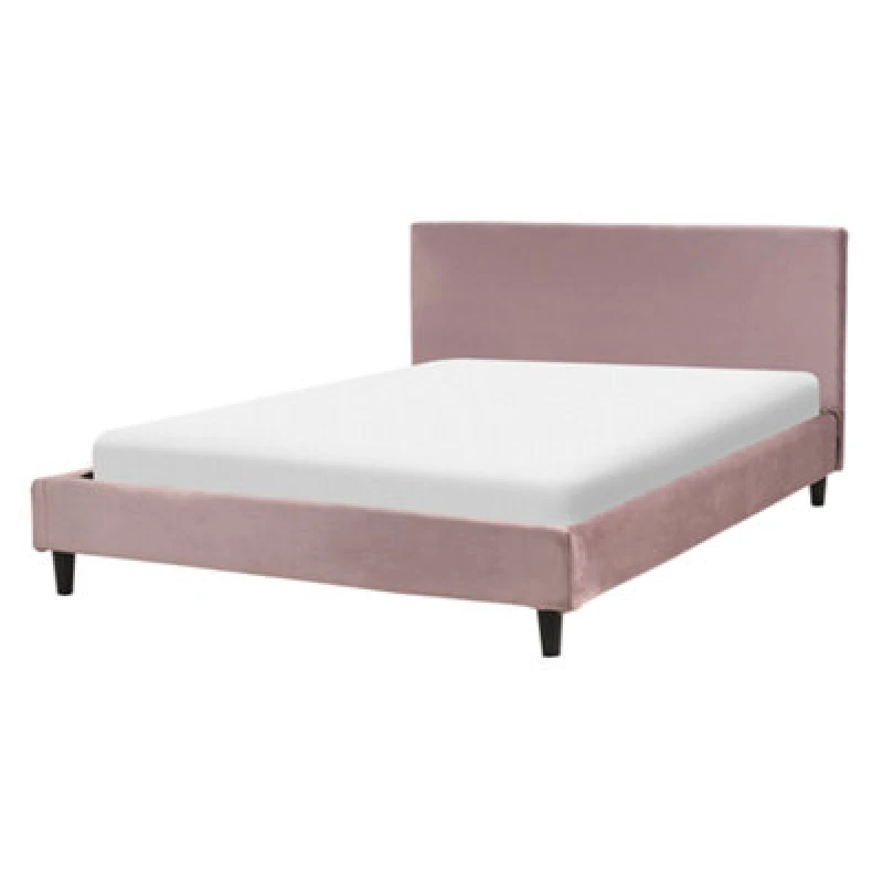 Image of Beliani Bed Velvet Fitou 140 X 200 Cm (Eu Double) Pink
