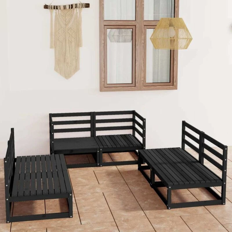 Image of VIDAXL 6 Piece Garden Lounge Set Black Solid Pinewood vidaXL 8720286465165