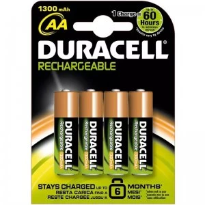 Image of Duracell StayCharged 1300mAh AA Rechargeable Batteries - 4 Pack