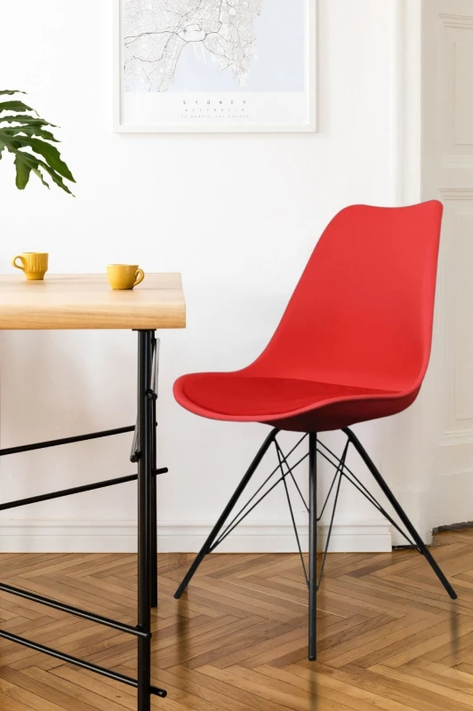 Image of Fusion Living Soho Plastic Dining Chair with Black Metal Legs Red