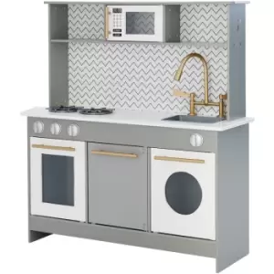 Image of Teamson Kids - Berlin Modern Wooden Pretend Toy Kitchen With 6 Role Play Accessories TD-12681A - Grey / White