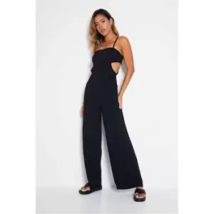 Image of I Saw It First Black Woven Cami Strap Cut Out Wide Leg Jumpsuit - Black