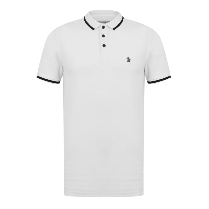 Image of Original Penguin Contrast Tipped Sleeve Polo Shirt - White White S