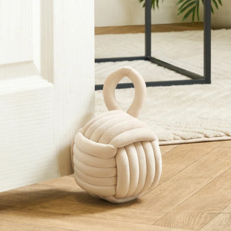 Image of OHS OHS Matte Velvet Rope Weighted Decorative Door Stop with Handle in Cream Cream One Size Unisex 5027434224951