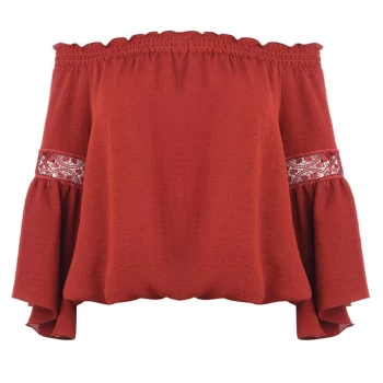 Image of Biba Lace Bardot Top - Cinnamon