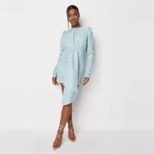 Image of Missguided Slv Drape Mini Dress Ls Nylon - Blue