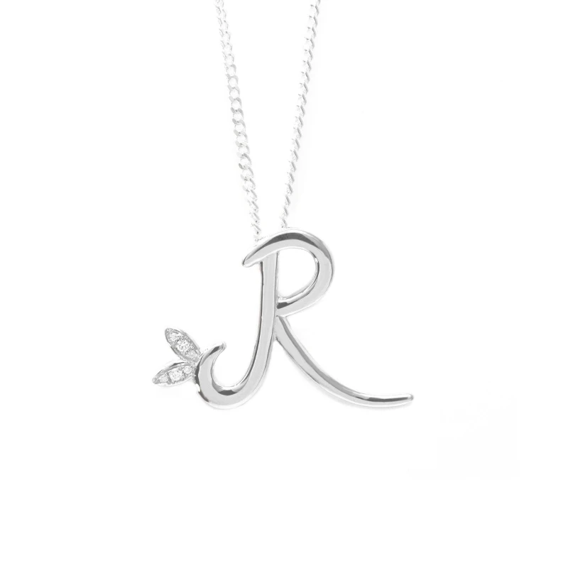 Image of Say It With Winged Diamond Initial Necklace - Sterling Silver - R/18" Size: 18" Silver Unisex 18"