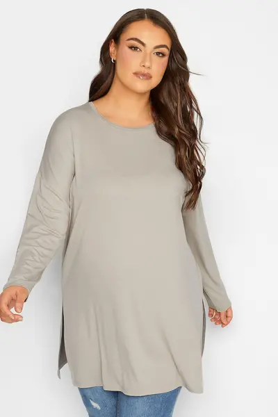 Image of Yours Long Sleeve Oversized T-Shirt Light Beige