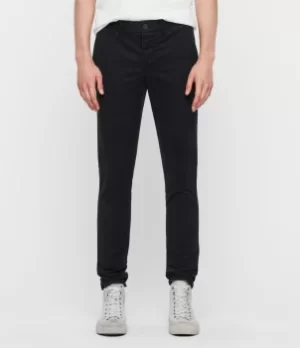 Image of AllSaints Mens Cotton Lightweight Park Skinny Leg Chinos, Black, Size: 30