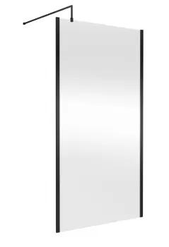 Image of Hudson Reed 1100mm Outer Framed Wetroom Screen With Support Bar - Matt Black