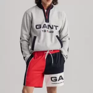 Image of Retro Logo Print Sweatshirt in Cotton Mix with Half Zip