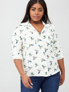 Image of Oasis Curve Bird Print Bernadette Blouse - Neutral