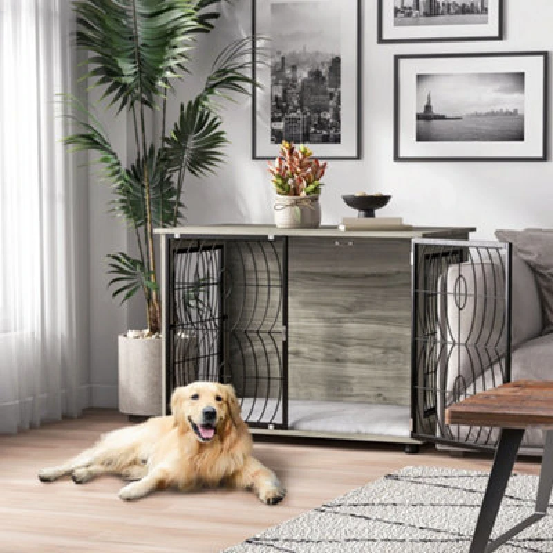 Image of PawHut Dog Crate Furniture End Table w/ Cushion for Dogs 100L x 60W x 73.5Hcm - Pawhut 5056725541927