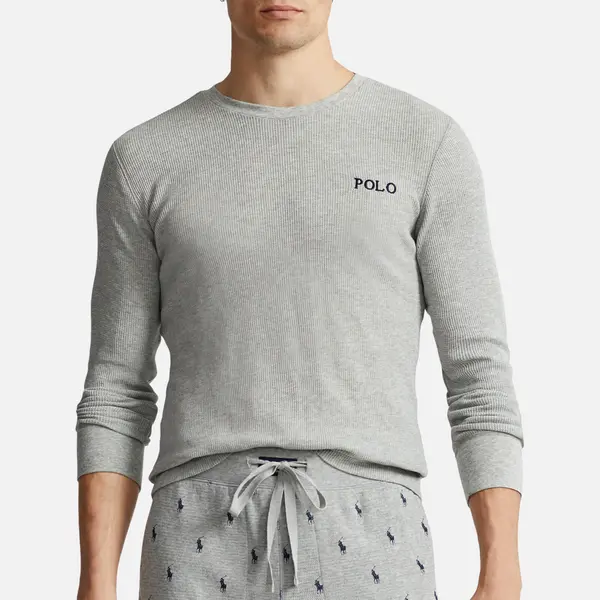 Image of Polo Ralph Lauren Cotton-Blend Waffle-Jersey Long Sleeve T-Shirt - M Grey Tops male 714899615003 M