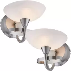 Image of 2 PACK Dimming LED Wall Light Satin Chrome & White Lined Glass Vintage Lamp