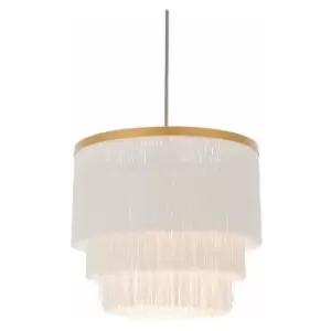Image of Matt Gold Ceiling Pendant Light Fitting - White Tassels - Diffused Light Effect