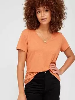 Image of Superdry Studios Slub Vee Neck T-Shirt - Orange, Size 10, Women
