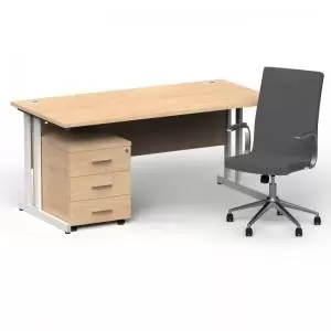 Image of Impulse 1600800 White Cant Desk Maple 3 Dr Mobile Ped & Ezra Grey