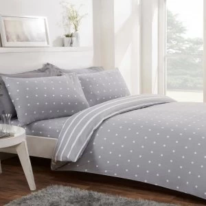 Image of Brushed Cotton Spots and Stripe Reversible Duvet Set