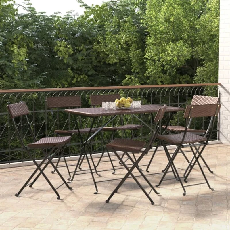 Image of VIDAXL Folding Bistro Chairs 6 pcs Brown Poly Rattan and Steel Vidaxl 8720845666118