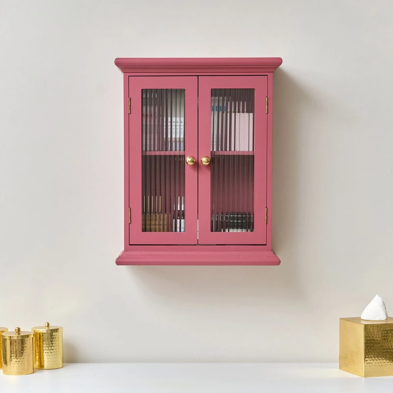 Image of Melody Maison Raspberry Pink Reeded Glass Wall Cabinet Dark Pink