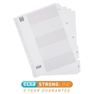 Image of Elba A4 Strongline Mylar reinforced Dividers Europunched 1 5 Clear Tabs White Single