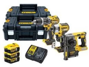 Image of DEWALT DCK368P3T 18v XR Cordless 3 Piece Brushless Power Tool Kit 3 x 5ah Li-ion Charger Case