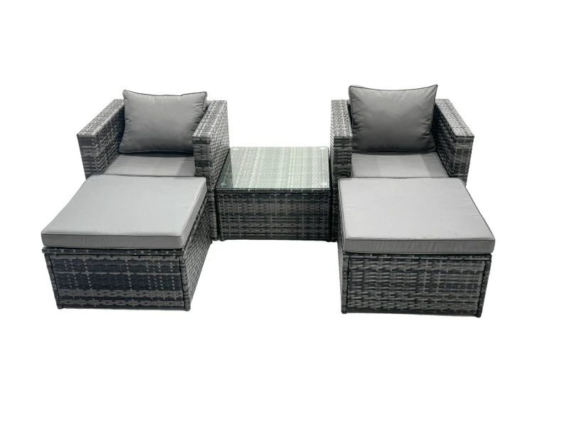 Image of Fimous 4 Seater Patio Lounge Sofa Set with 2 Big Footstools in Dark Grey Dark Grey Unisex