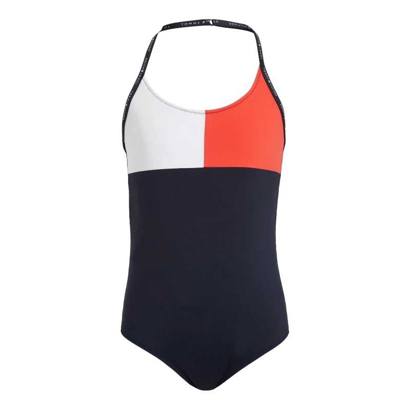 Image of Tommy Hilfiger Kids One Piece Scoop Neck Swimsuit Desert Sky DW5 female 8-10Y