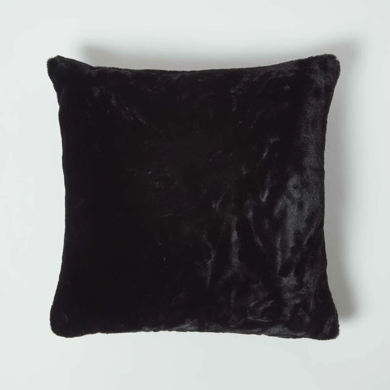 Image of Homescapes Soft Touch Faux Fur Cushion 46 x 46cm Black