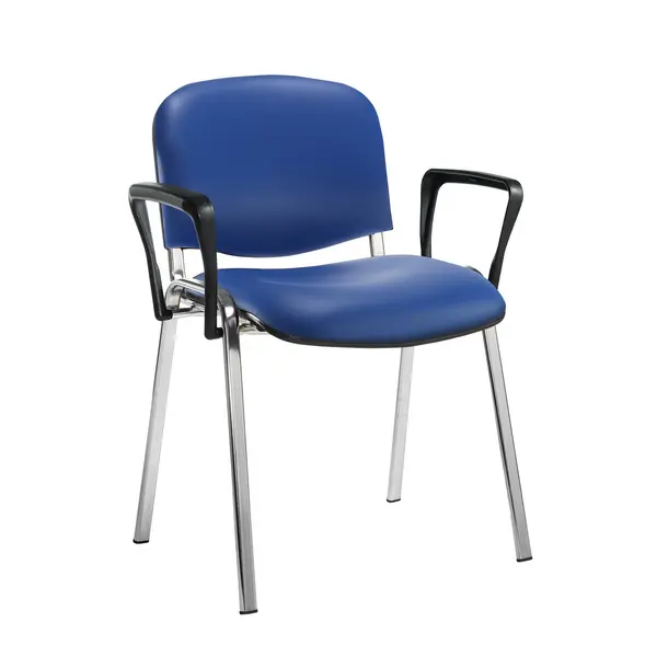 Image of Taurus Padded Vinyl Stackable Waiting Room Chair - Chrome - Fixed Arms - Ocean Blue vinyl