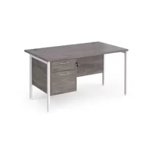 Image of Maestro 25 straight desk 1400mm x 800mm with 2 drawer pedestal - white H-frame leg and grey oak top