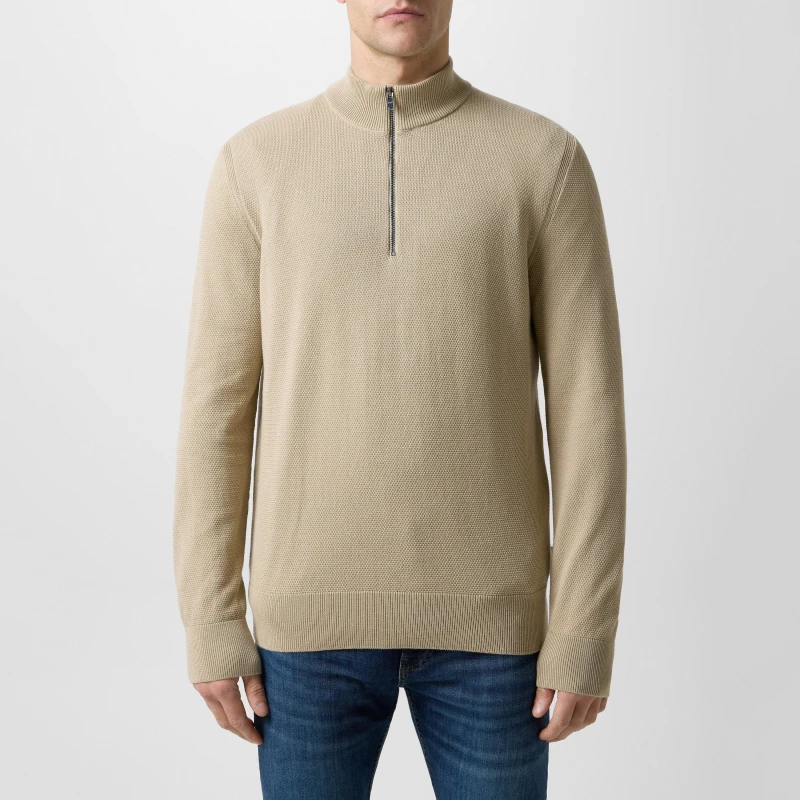 Image of Boss Mens HBB Ebrando Black Zipped Crew Neck Jumper Light Beige 275 male Small