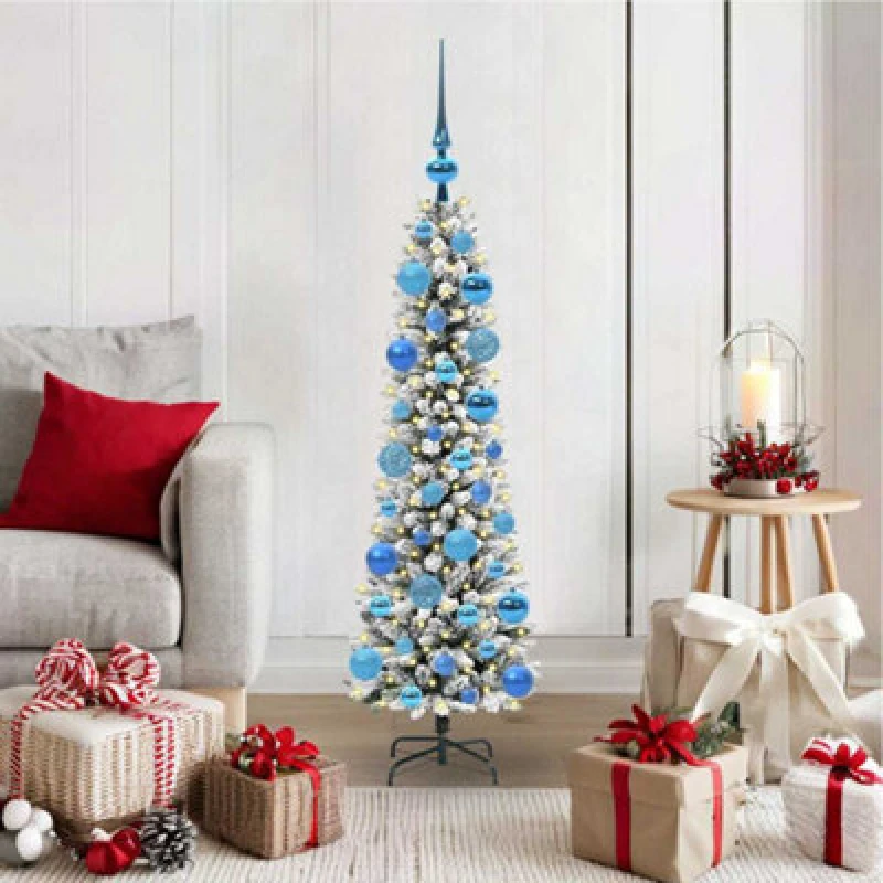 Image of vidaXL Artificial Christmas Tree with 150 LEDs, Blue Balls Green and white 120 cm, Green 3396088
