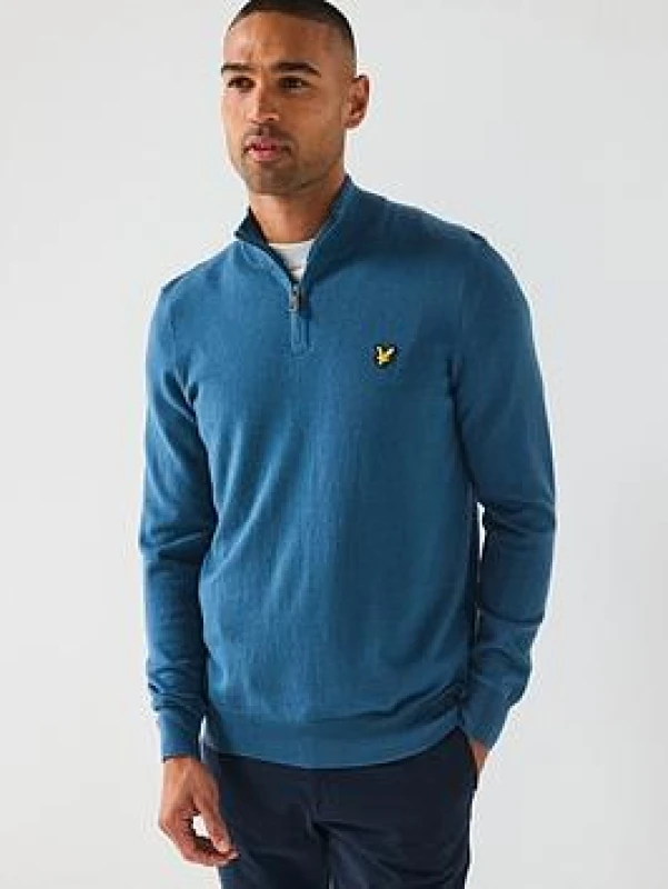 Image of Lyle & Scott Merino wool pull 1/2 zip Lyle & Scott Bleu Male S