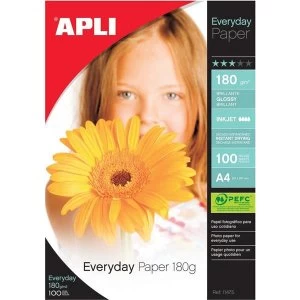 Image of Apli Everyday Paper Glossy 180gsm A4 100 Sheets