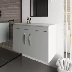 Image of Nuie - Athena Wall Hung 2-Door Vanity Unit and Worktop 800mm Wide - Gloss Grey Mist