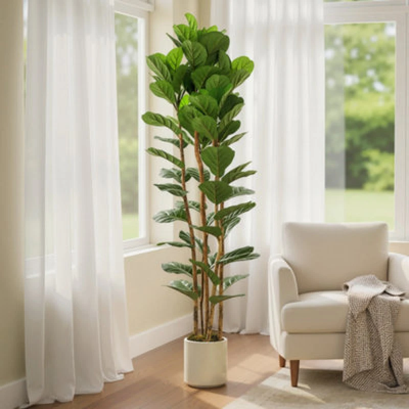 Image of Homcom 180Cm Artificial Fiddle Leaf Fig Tree With Solid Wood Trunks