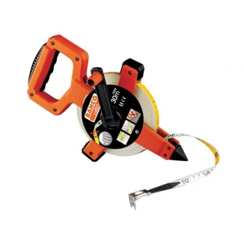 Image of Bahco LTS Open Reel Fiberglass Tape Measure Imperial & Metric 100ft / 30m 13mm