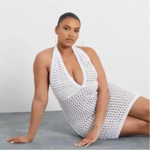 Image of I Saw It First Plus Size Plunge Crochet Mini Dress - White