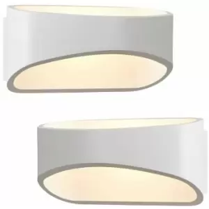 Image of 2 pack Unique LED Wall Light Warm White Matt White Loop Up & Down Bedside Lamp