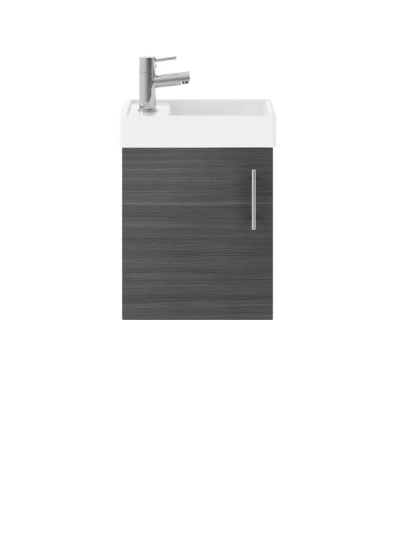 Image of Balterley Wall Hung 1 Door Vanity Unit Basin Woodgrain Anthracite 400mm Grey