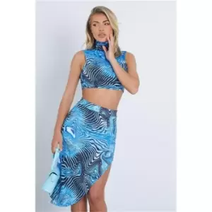 Image of I Saw It First Blue Illusion Zebra Print High Neck Sleeveless Crop Top - Blue