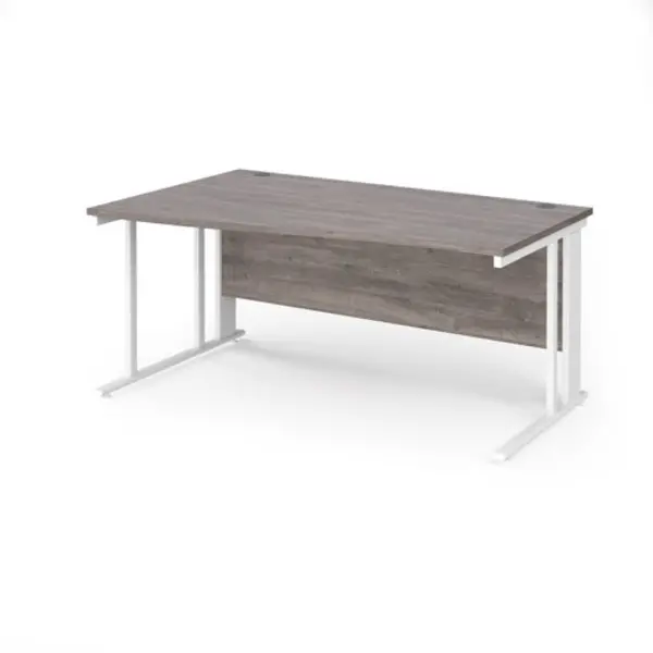 Image of Maestro 25 left hand wave desk 1600mm wide - white cable managed leg frame, grey oak top