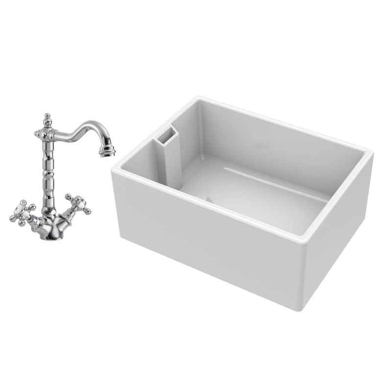 Image of Balterley Single Bowl Fireclay Belfast Sink with French Classic Mixer Tap White