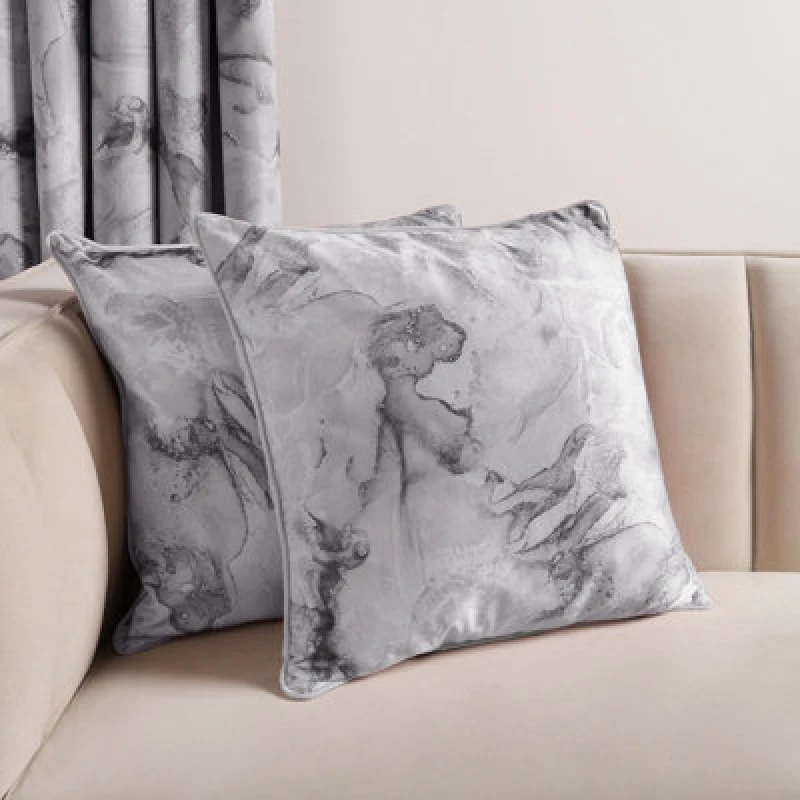 Image of OHS OHS 2 Pack Marble Matte Velvet Cushion Covers in Light Grey Size: 45cm x 45cm Light Grey 45cm x 45cm Unisex 5027434201396