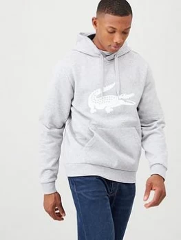 Image of Lacoste Sports Sports Crocodile Logo Print Overhead Hoodie - Grey